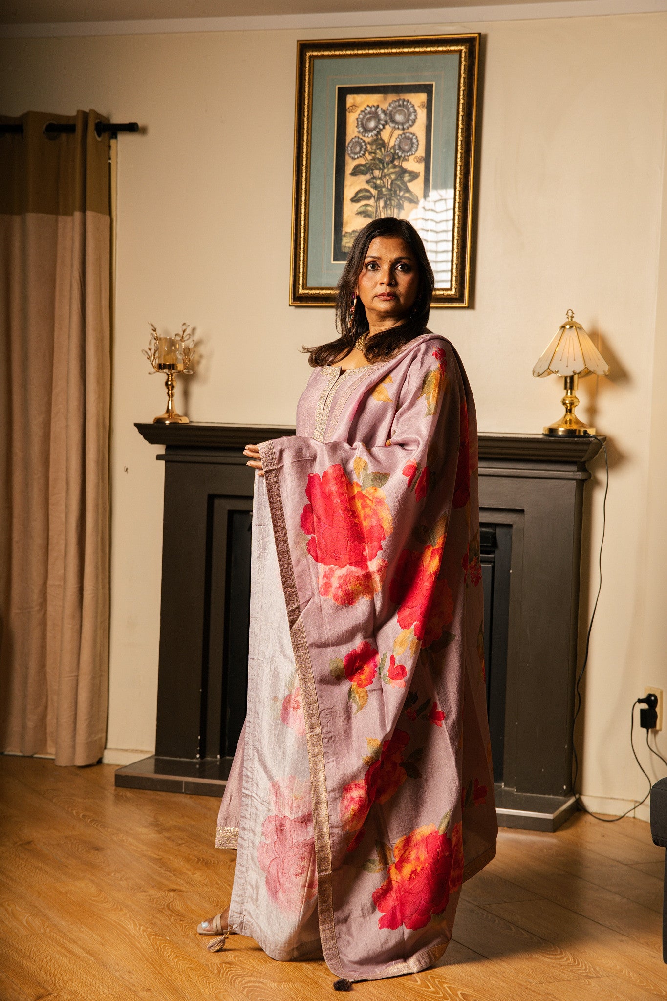 Anarkali with Zari Border & Printed Dupatta