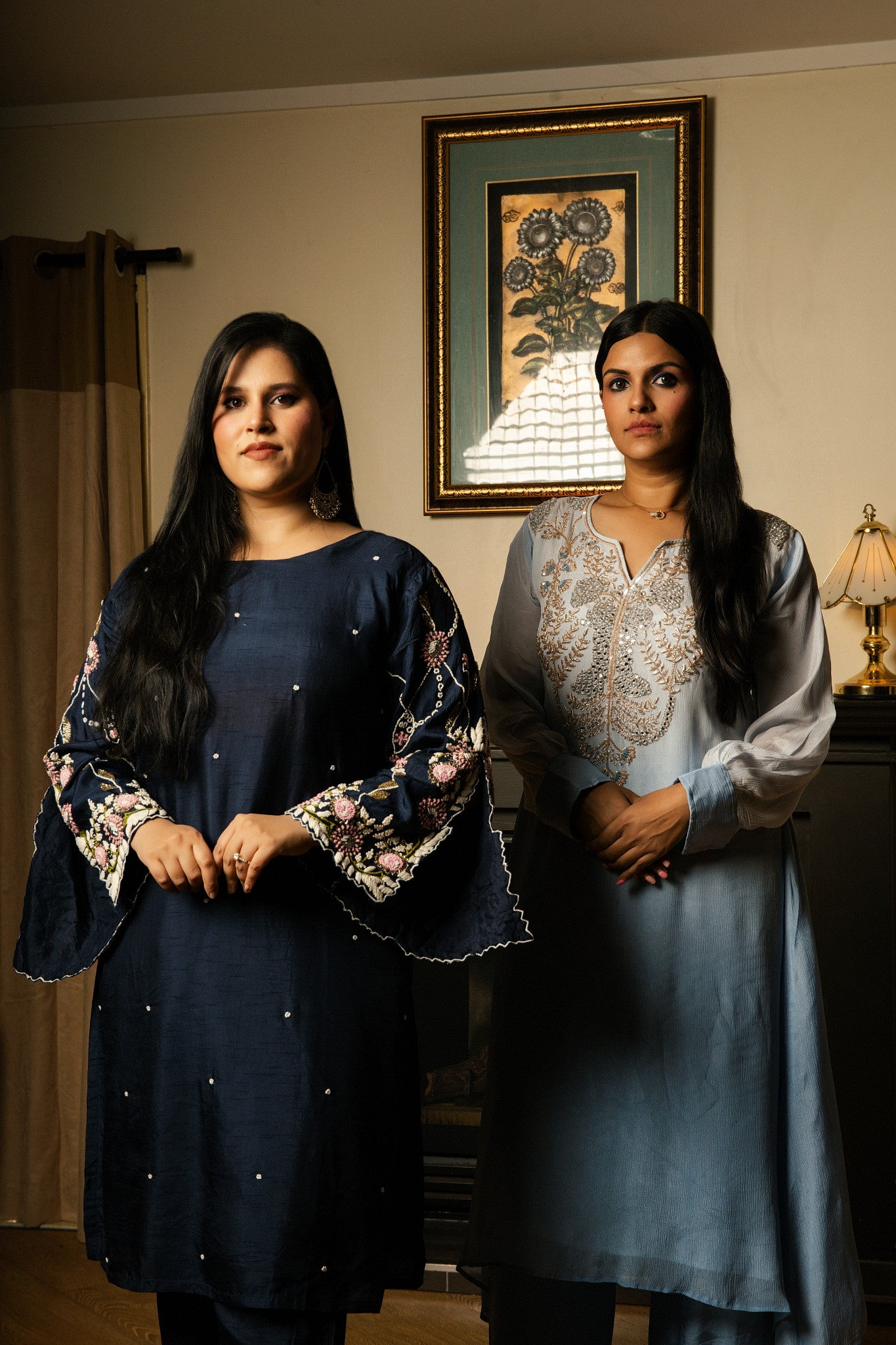 Kaftan Co-ord Set with Floral Embroidered Sleeves