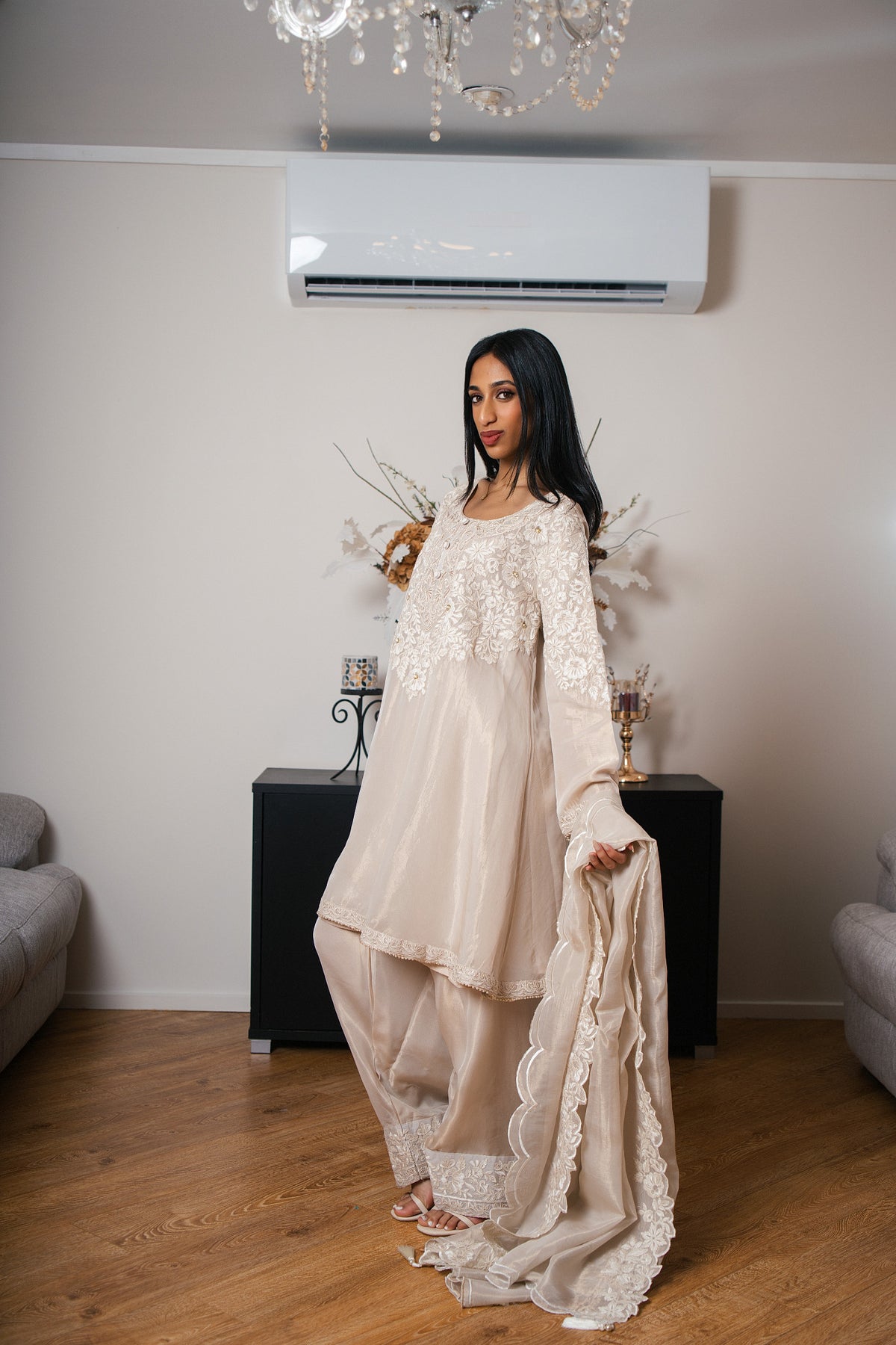 Tissue Organza A-line Suit with Kashmiri Dori Work