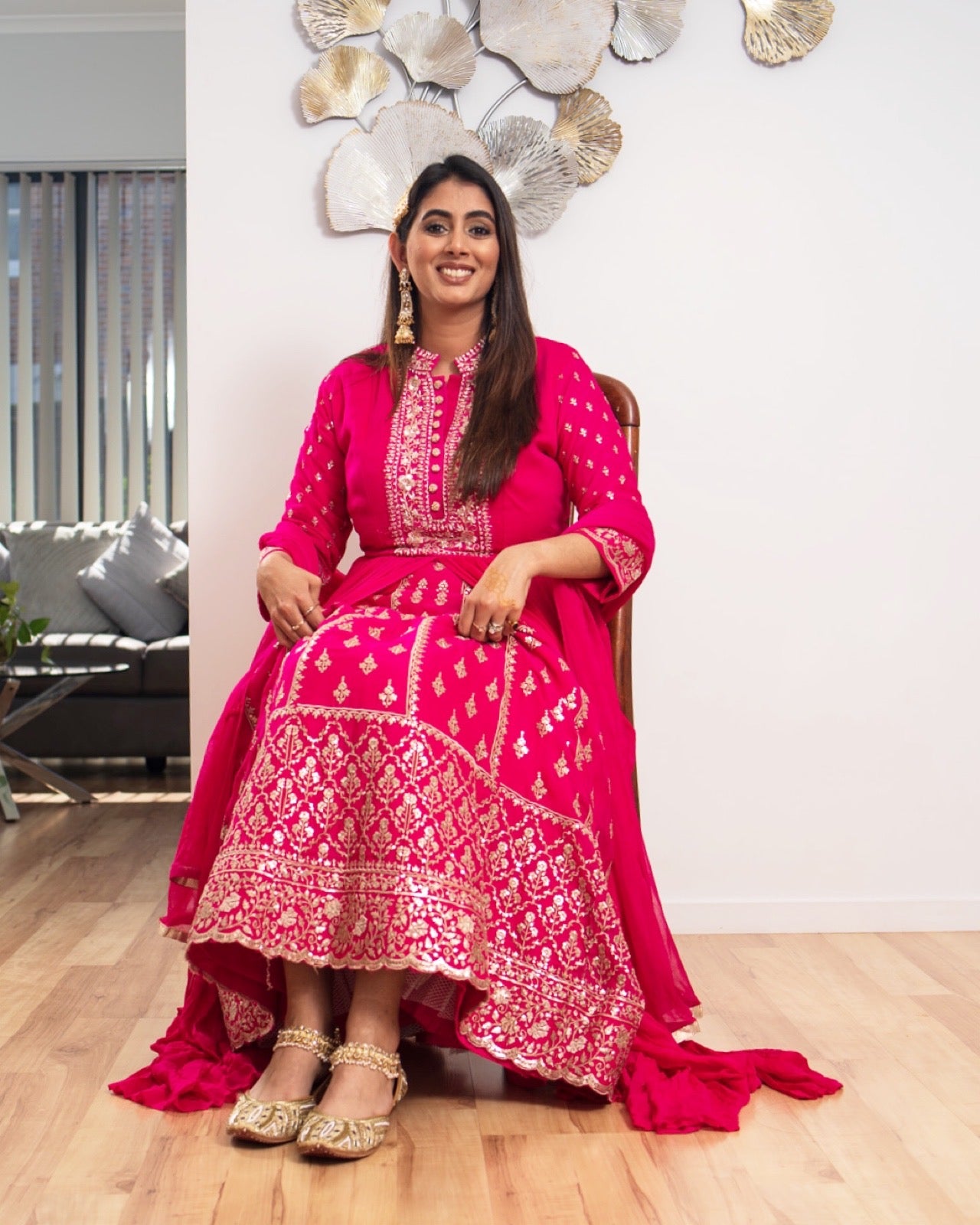Fuchsia Georgette Gown & Skirt Set