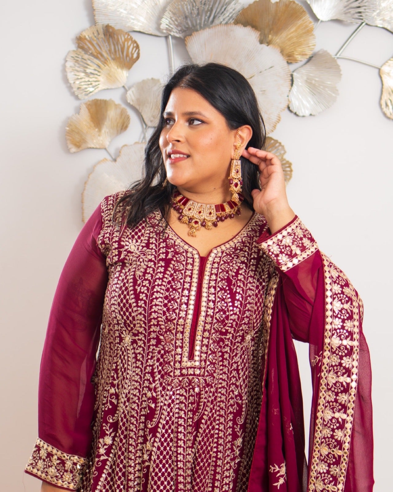 Maroon Gold Thread Work Sharara Set