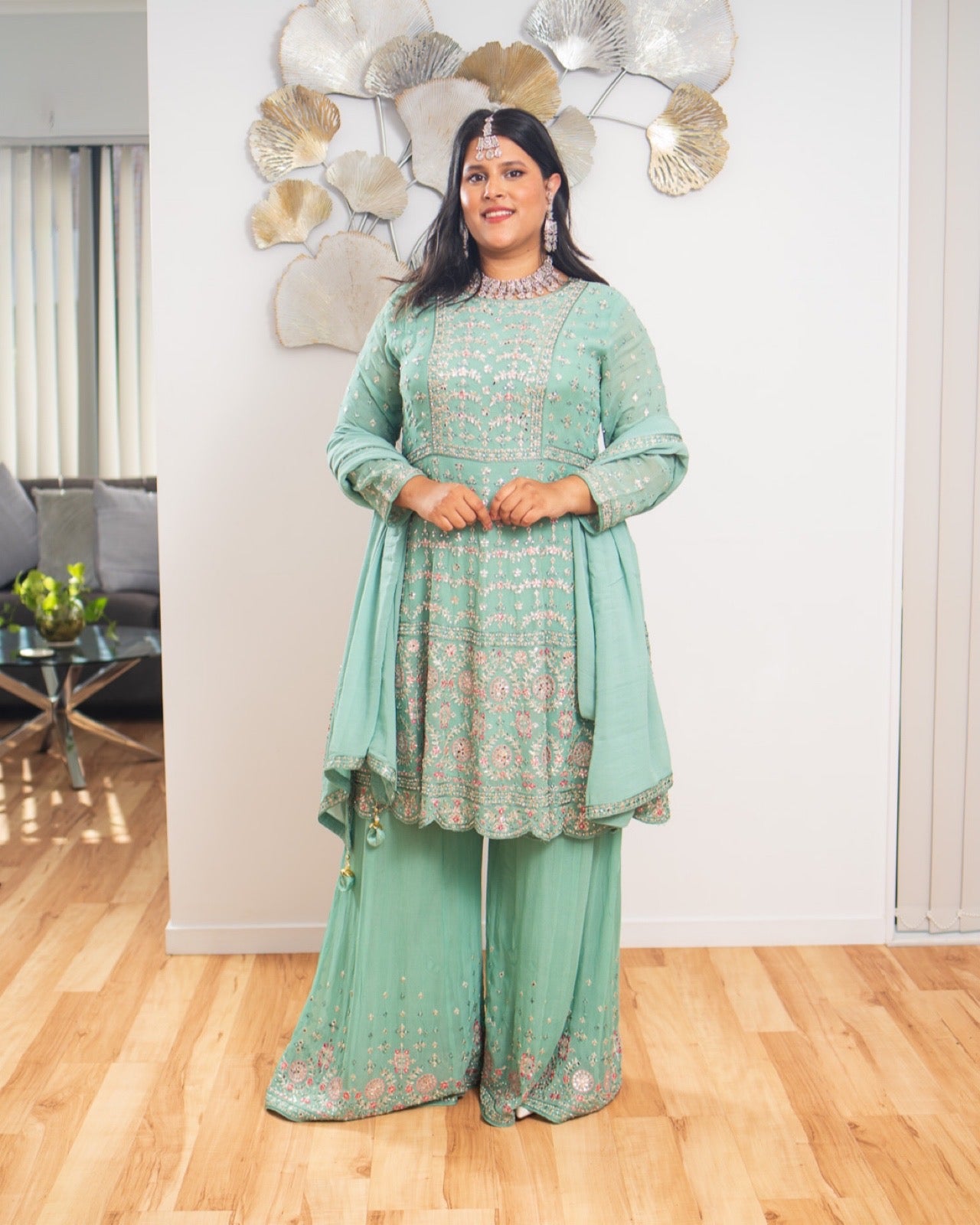 Peplum Crepe Chiffon Sharara