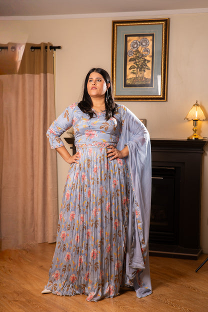 Floral Crepe Fusion Gown