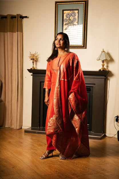 Straight Suit with Embroidered Yoke & Printed Dupatta