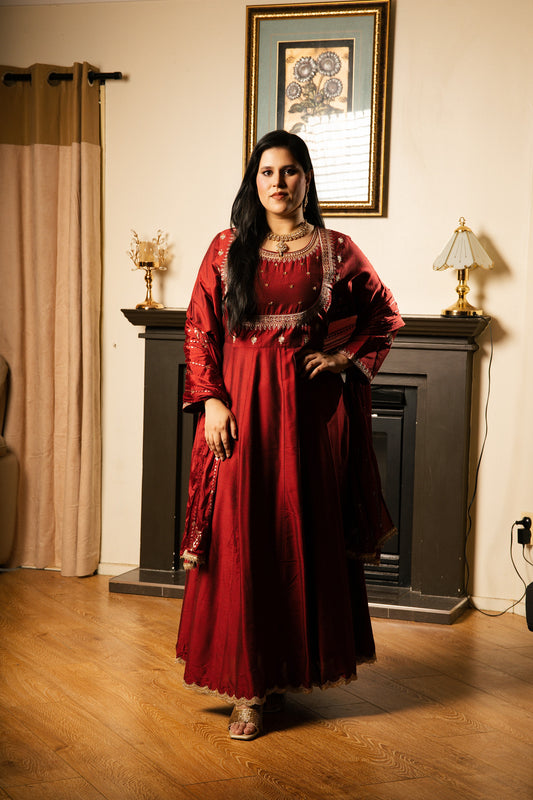 Royal Silk Anarkali Suit Set with Embroidered Dupatta