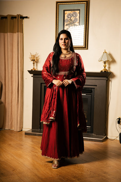 Royal Silk Anarkali Suit Set with Embroidered Dupatta