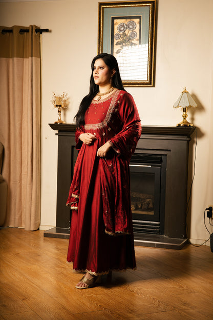 Royal Silk Anarkali Suit Set with Embroidered Dupatta