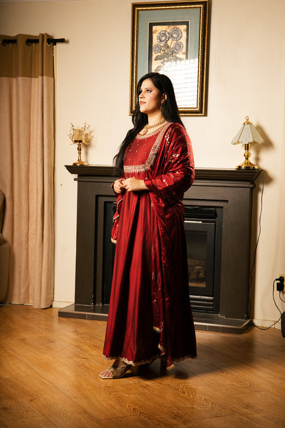 Royal Silk Anarkali Suit Set with Embroidered Dupatta