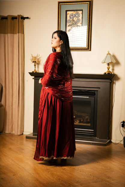 Royal Silk Anarkali Suit Set with Embroidered Dupatta