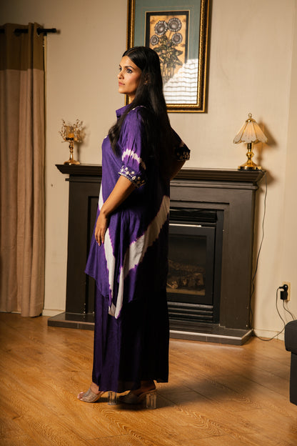 Tie-Dye Embroidered Co-ord Set with Flared Palazzo