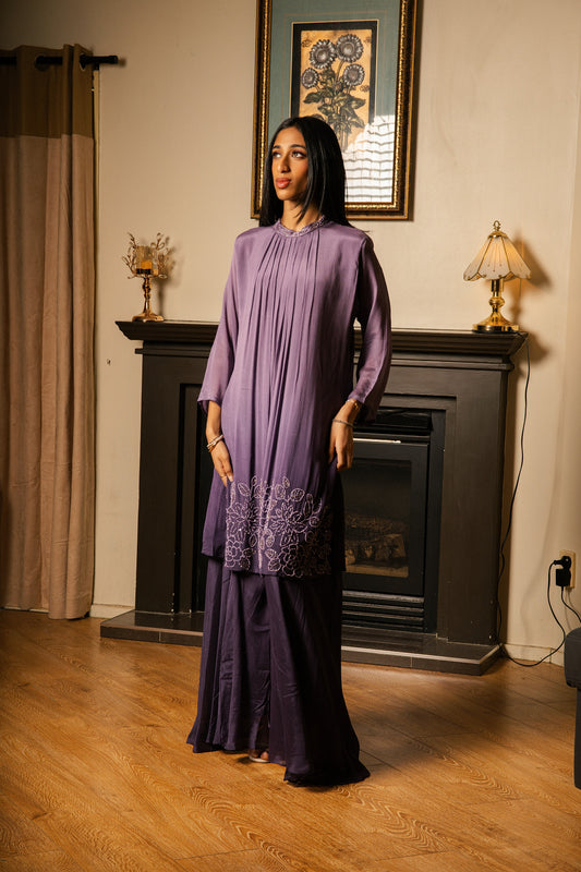 Ombre Pleated Co-ord Set with Cutdana Work (No Dupatta)