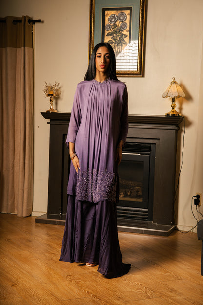 Ombre Pleated Co-ord Set with Cutdana Work (No Dupatta)