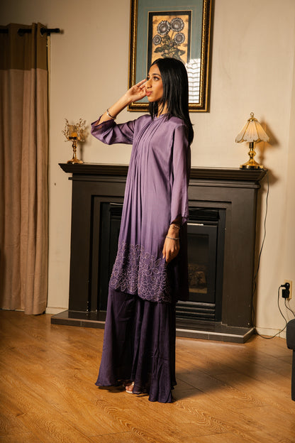 Ombre Pleated Co-ord Set with Cutdana Work (No Dupatta)