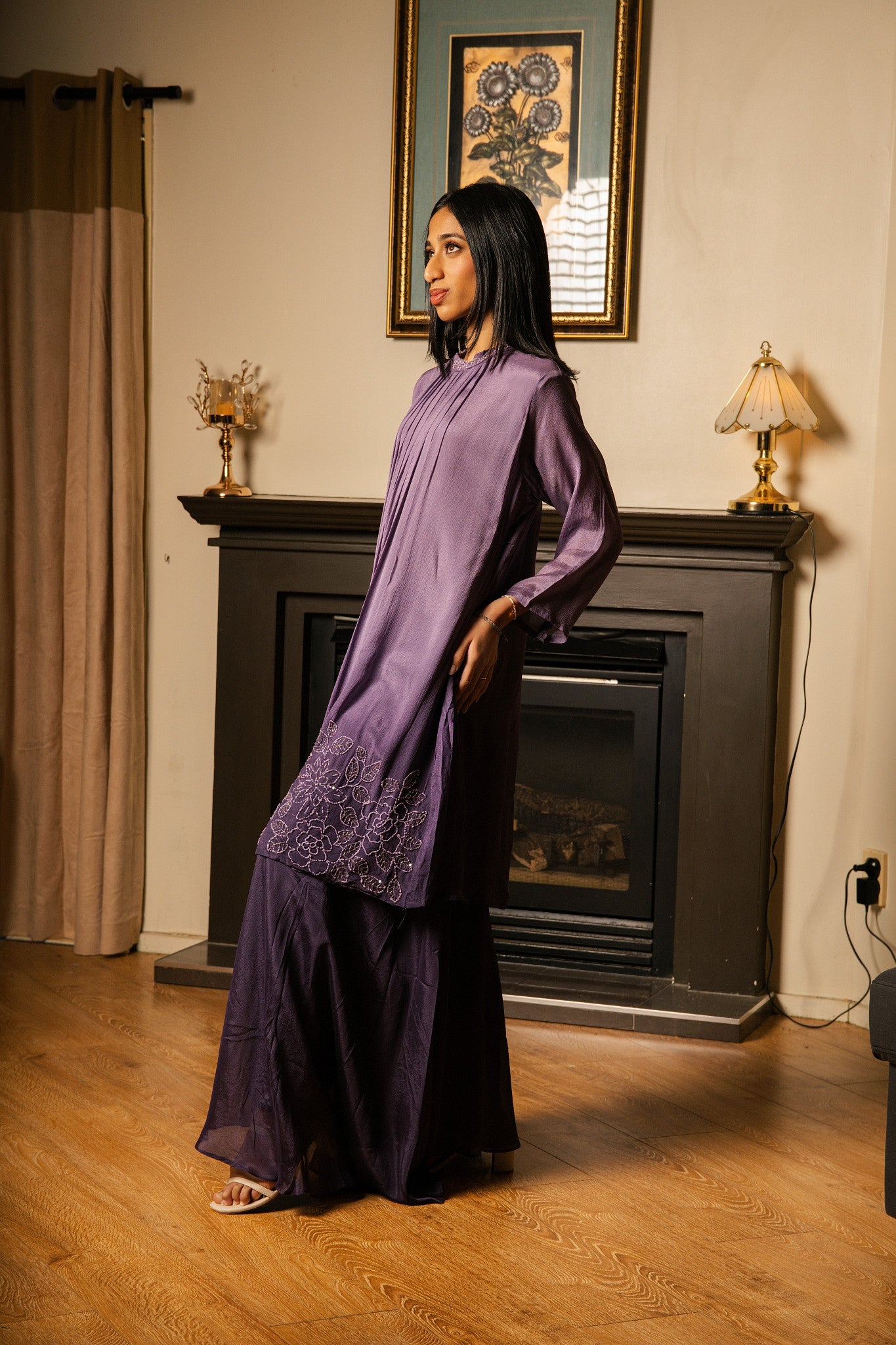 Ombre Pleated Co-ord Set with Cutdana Work (No Dupatta)