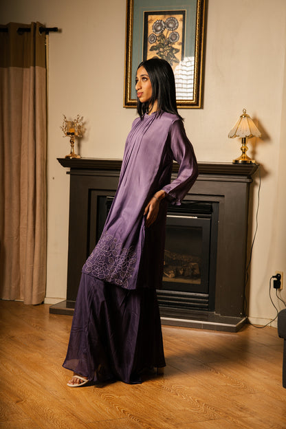 Ombre Pleated Co-ord Set with Cutdana Work (No Dupatta)