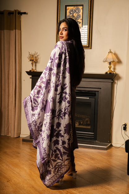 Suit with Printed Dupatta & Floral Embroidery