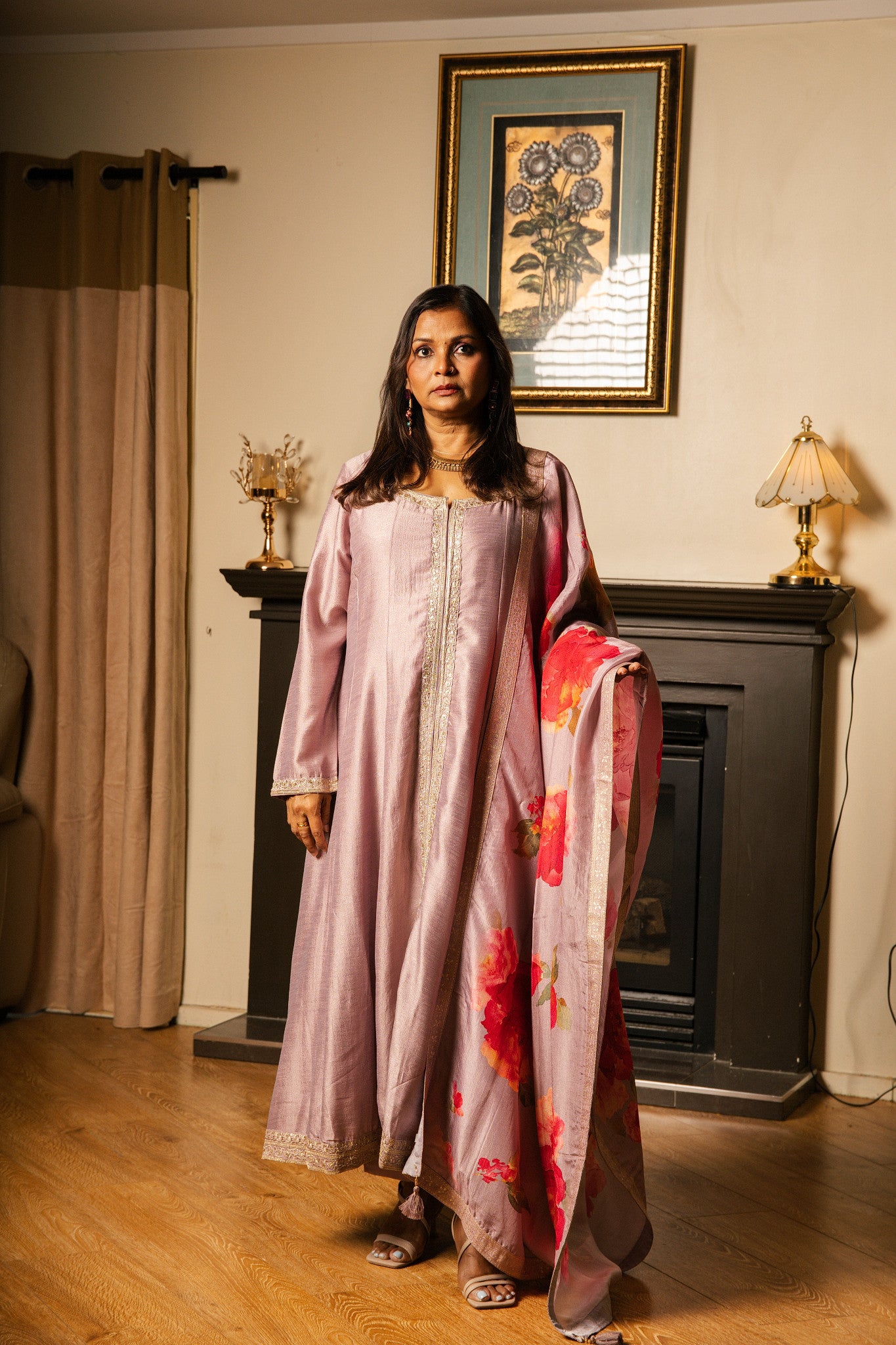Anarkali with Zari Border & Printed Dupatta