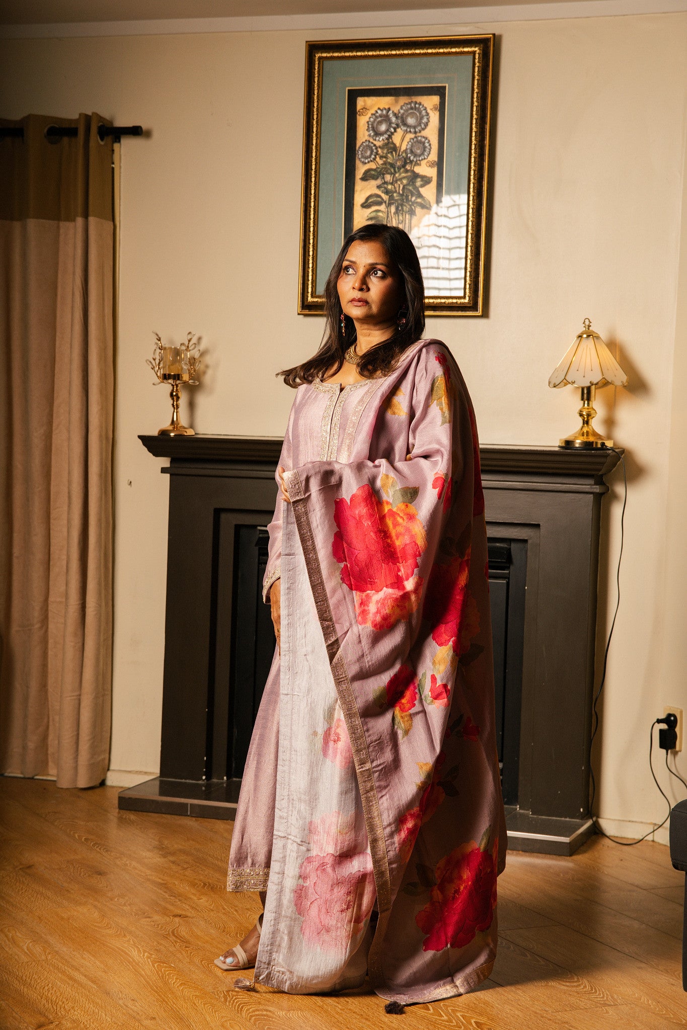 Anarkali with Zari Border & Printed Dupatta