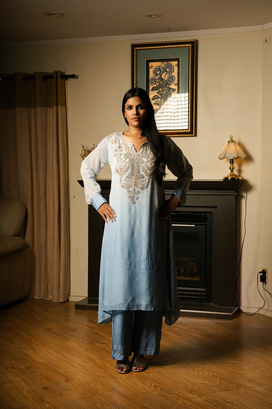 Ombre Chiffon Suit with Handwork (Cutdana & Beads)