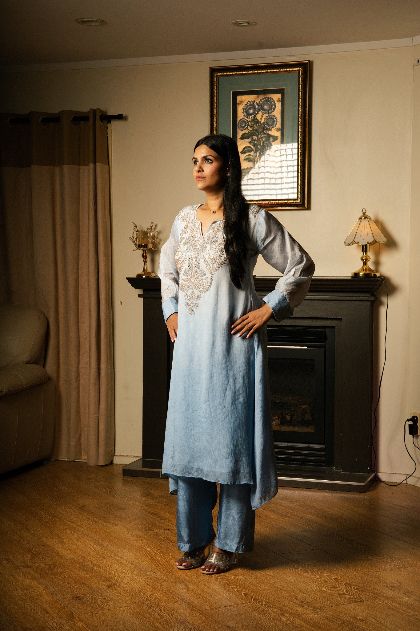 Ombre Chiffon Suit with Handwork (Cutdana & Beads)