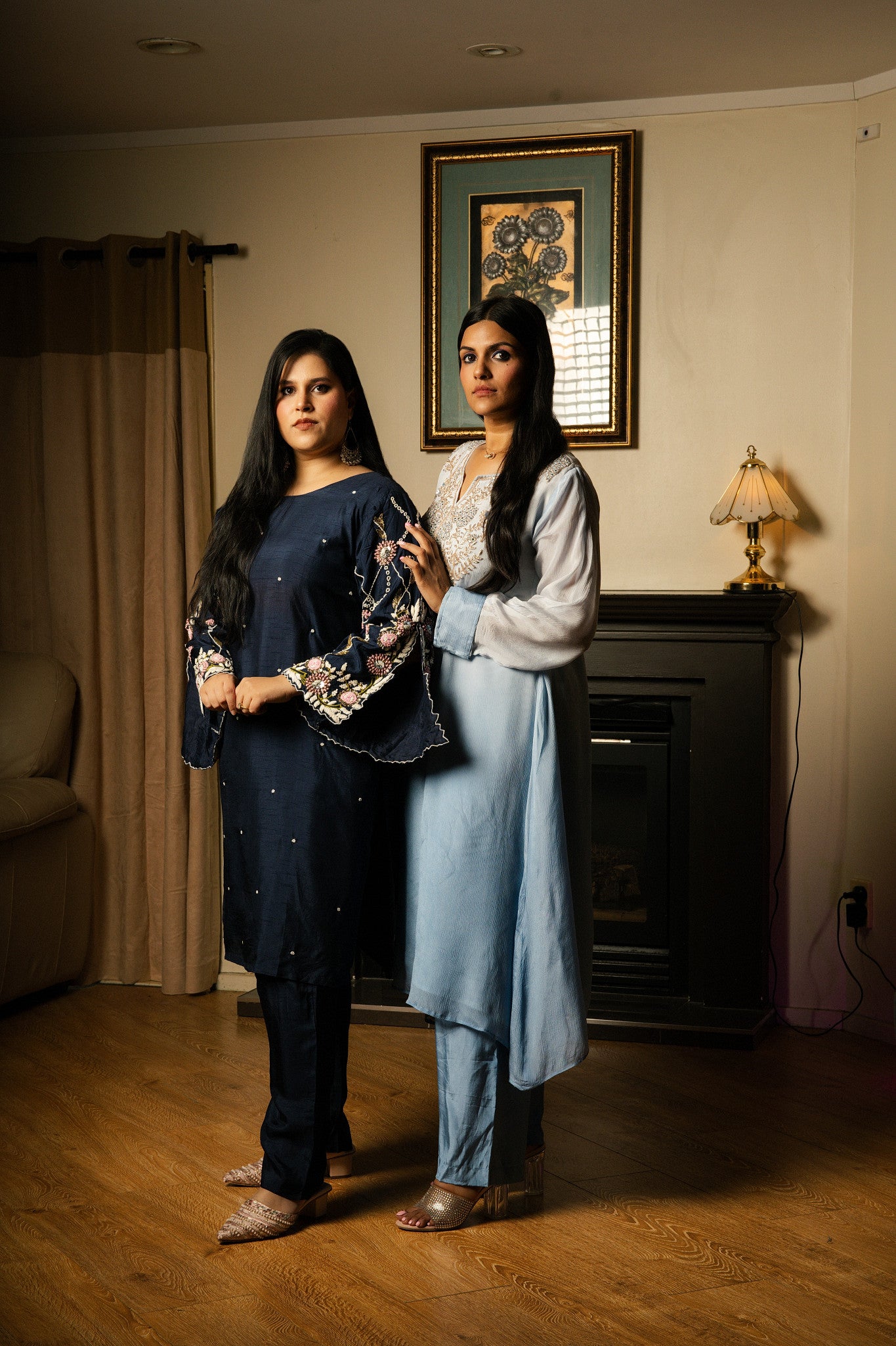 Kaftan Co-ord Set with Floral Embroidered Sleeves