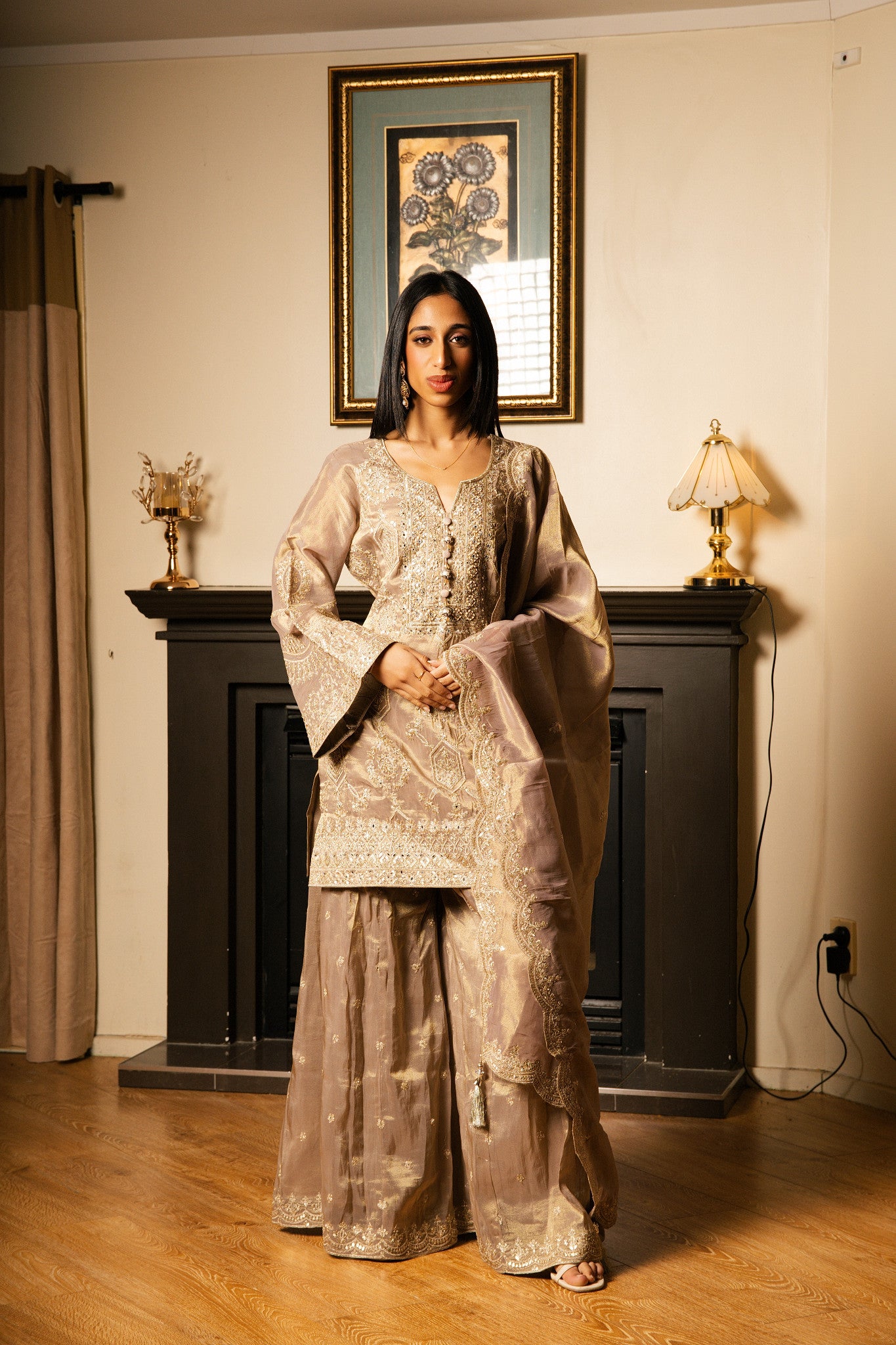 Sharara Set with Zari Handwork (Pakistani Sleeves)