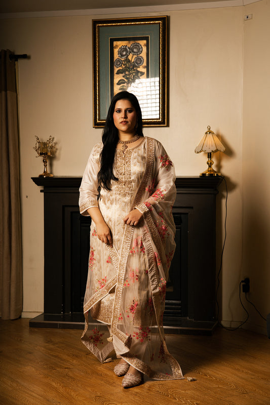 Straight Suit with Handwork & Thread-Embroidered Dupatta