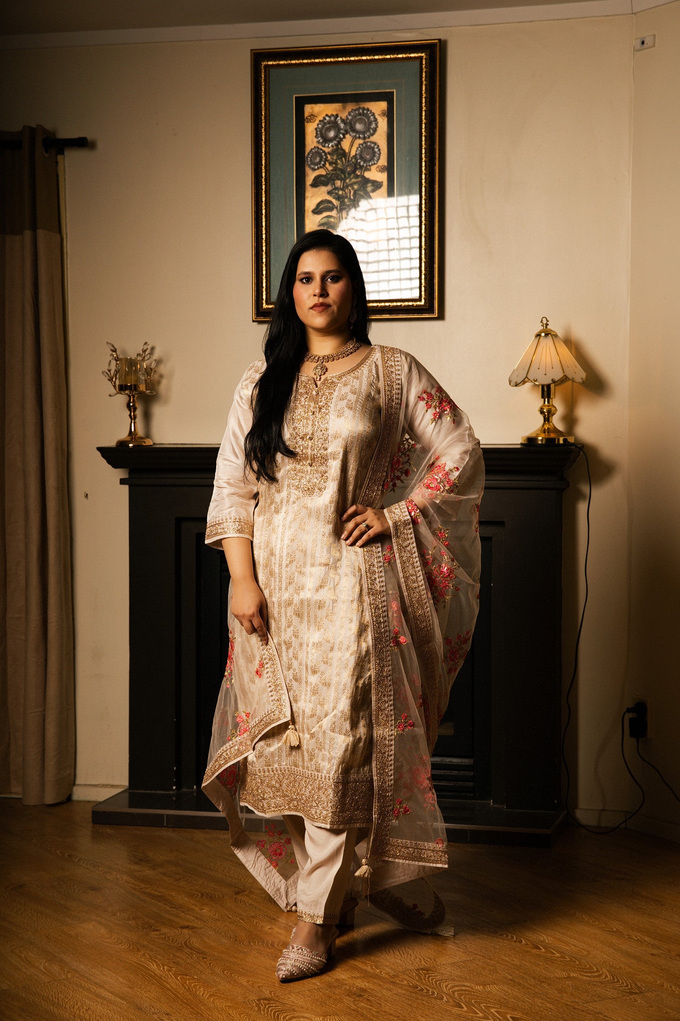 Straight Suit with Handwork & Thread-Embroidered Dupatta