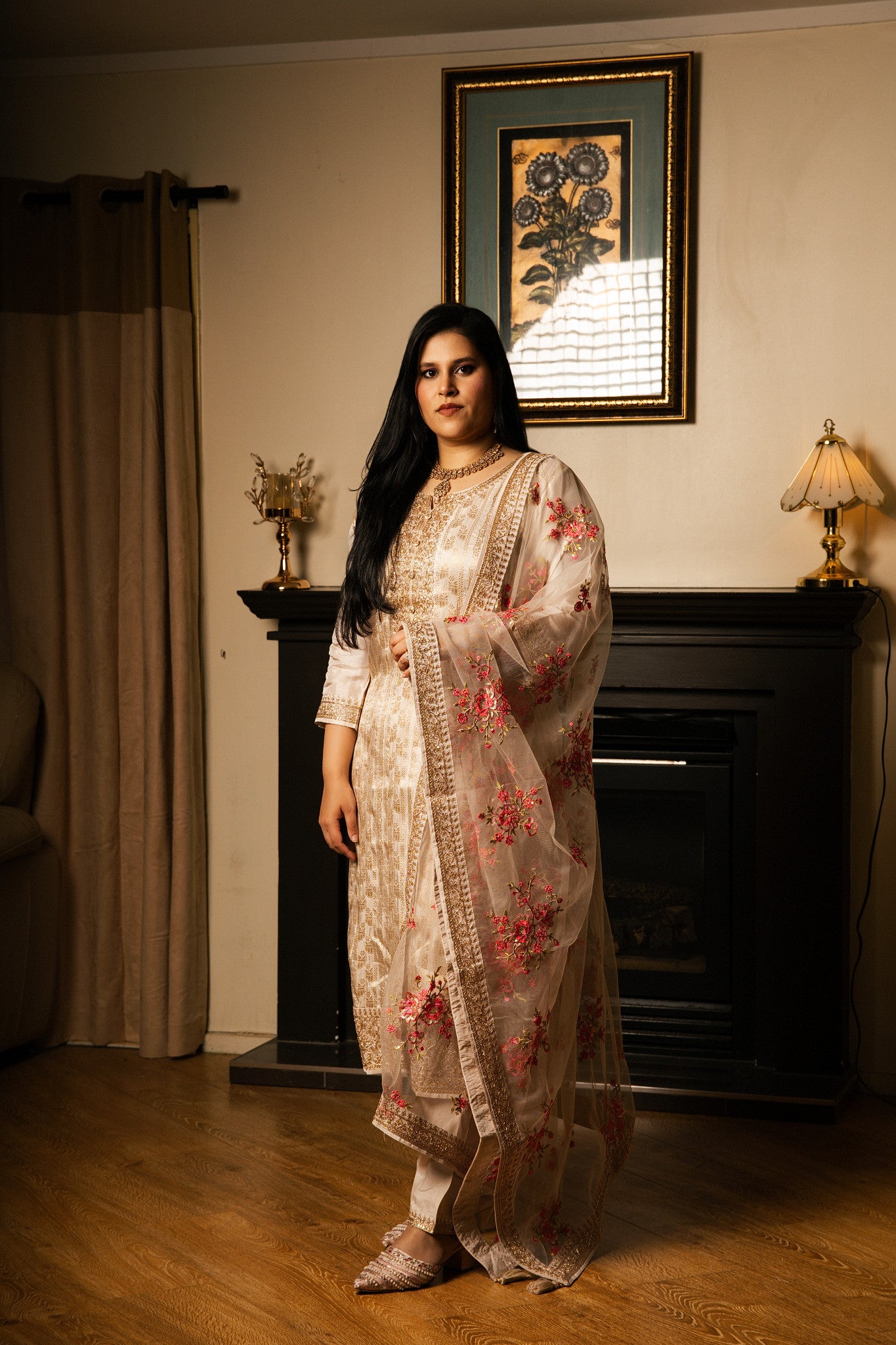Straight Suit with Handwork & Thread-Embroidered Dupatta