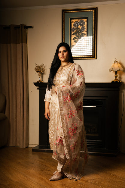 Straight Suit with Handwork & Thread-Embroidered Dupatta