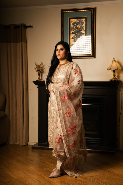 Straight Suit with Handwork & Thread-Embroidered Dupatta
