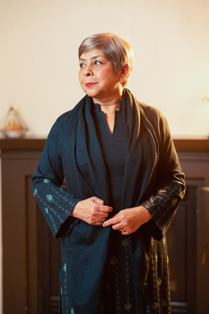 Soft Wool Flared Pants Ensemble with Scarf