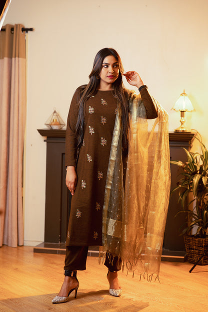 Wool Ensemble with Organza Dupatta