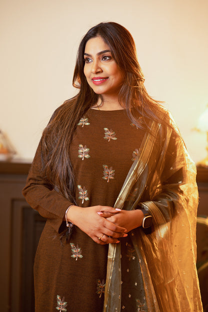 Wool Ensemble with Organza Dupatta