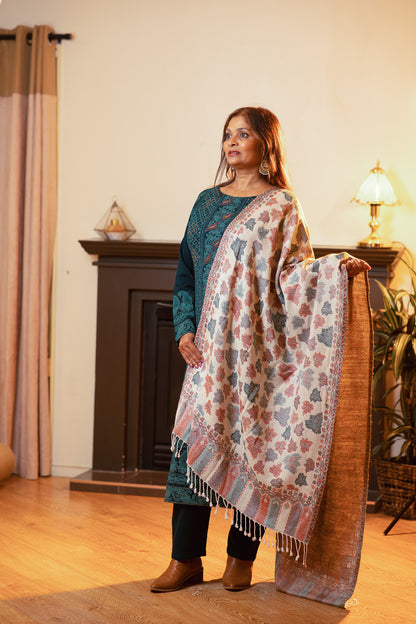 Vegan Wool Ensemble with Embroidered Shawl