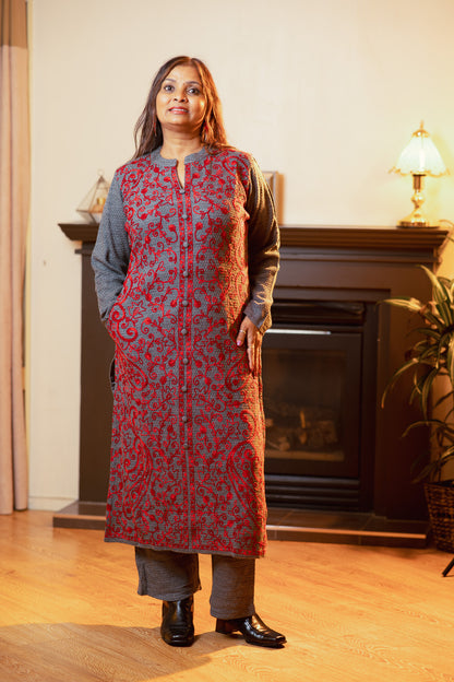 Knit Wool Pant and Shirt Set with Fine Ari Work