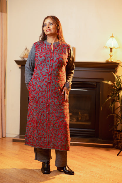 Knit Wool Pant and Shirt Set with Fine Ari Work