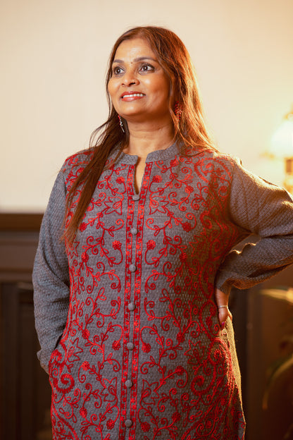 Knit Wool Pant and Shirt Set with Fine Ari Work