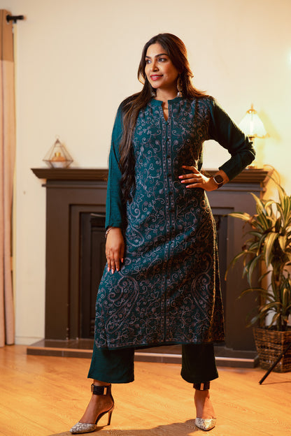 Knit Wool Pant and Shirt Set with Fine Ari Work