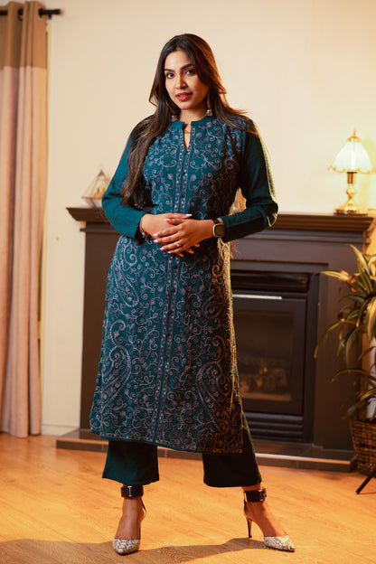 Knit Wool Pant and Shirt Set with Fine Ari Work