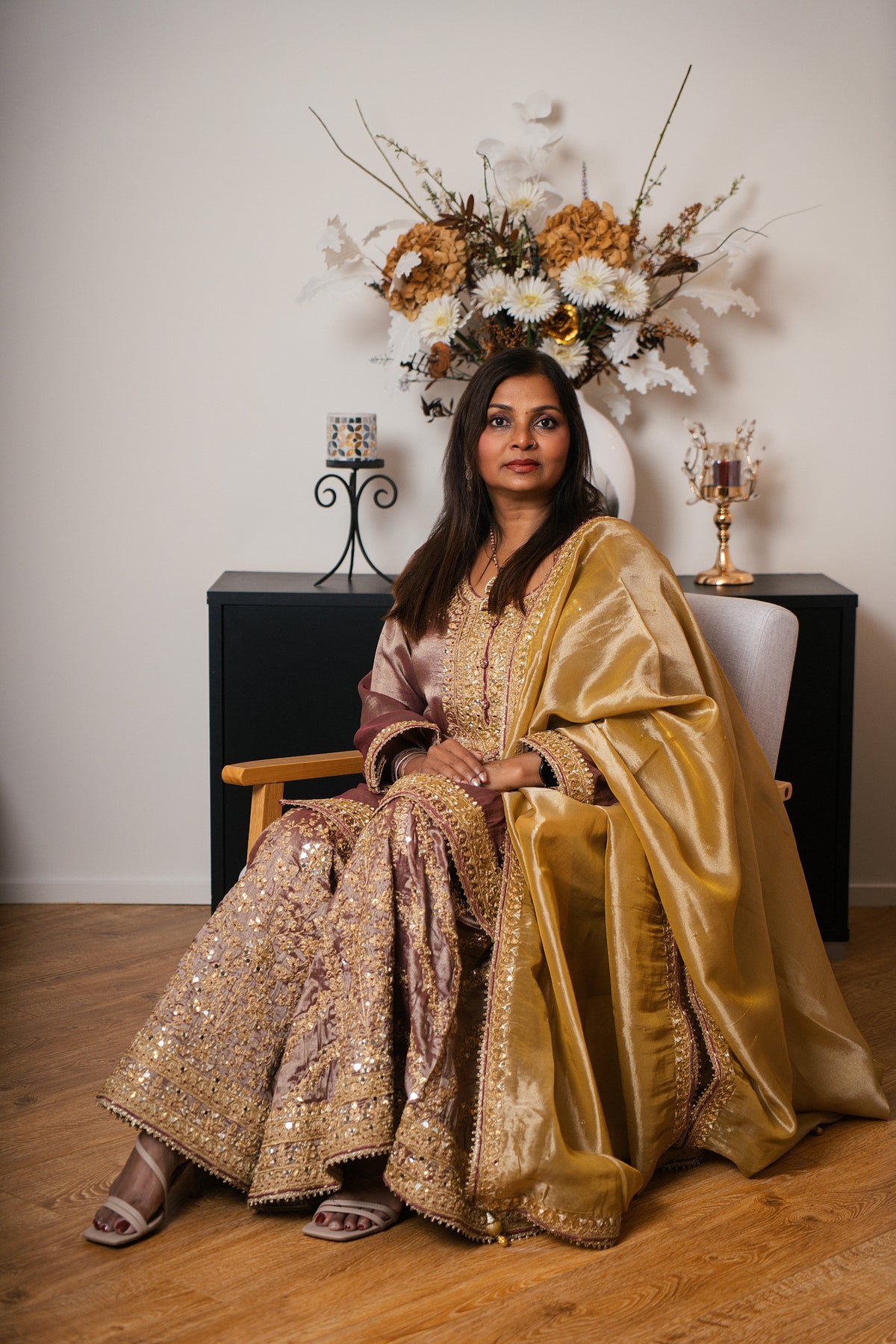 Tissue Organza Gharara Set with Ari & Mirror Work (Mauve)
