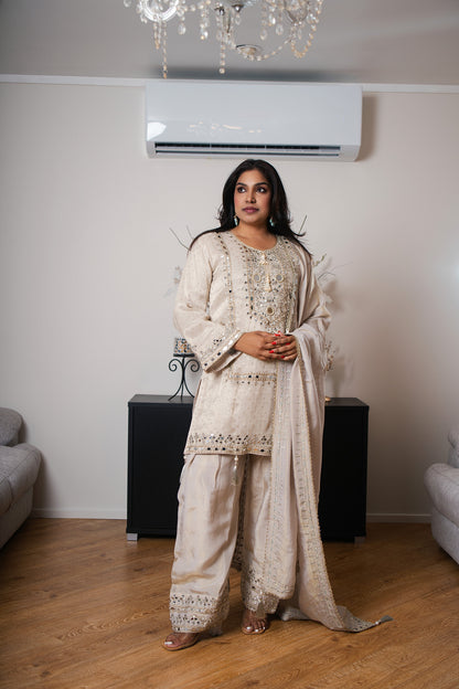 Banarasi Crepe Suit with Furshi Salwar & Mirror Work