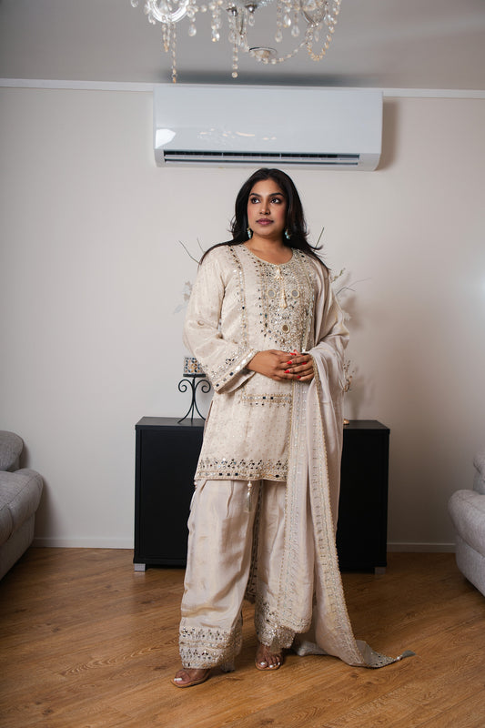 Banarasi Crepe Suit with Furshi Salwar & Mirror Work