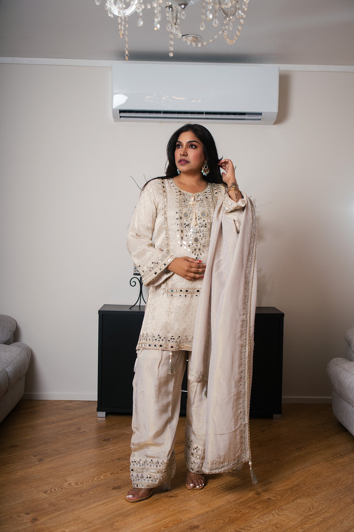 Banarasi Crepe Suit with Furshi Salwar & Mirror Work