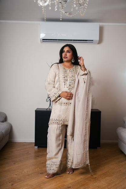 Banarasi Crepe Suit with Furshi Salwar & Mirror Work