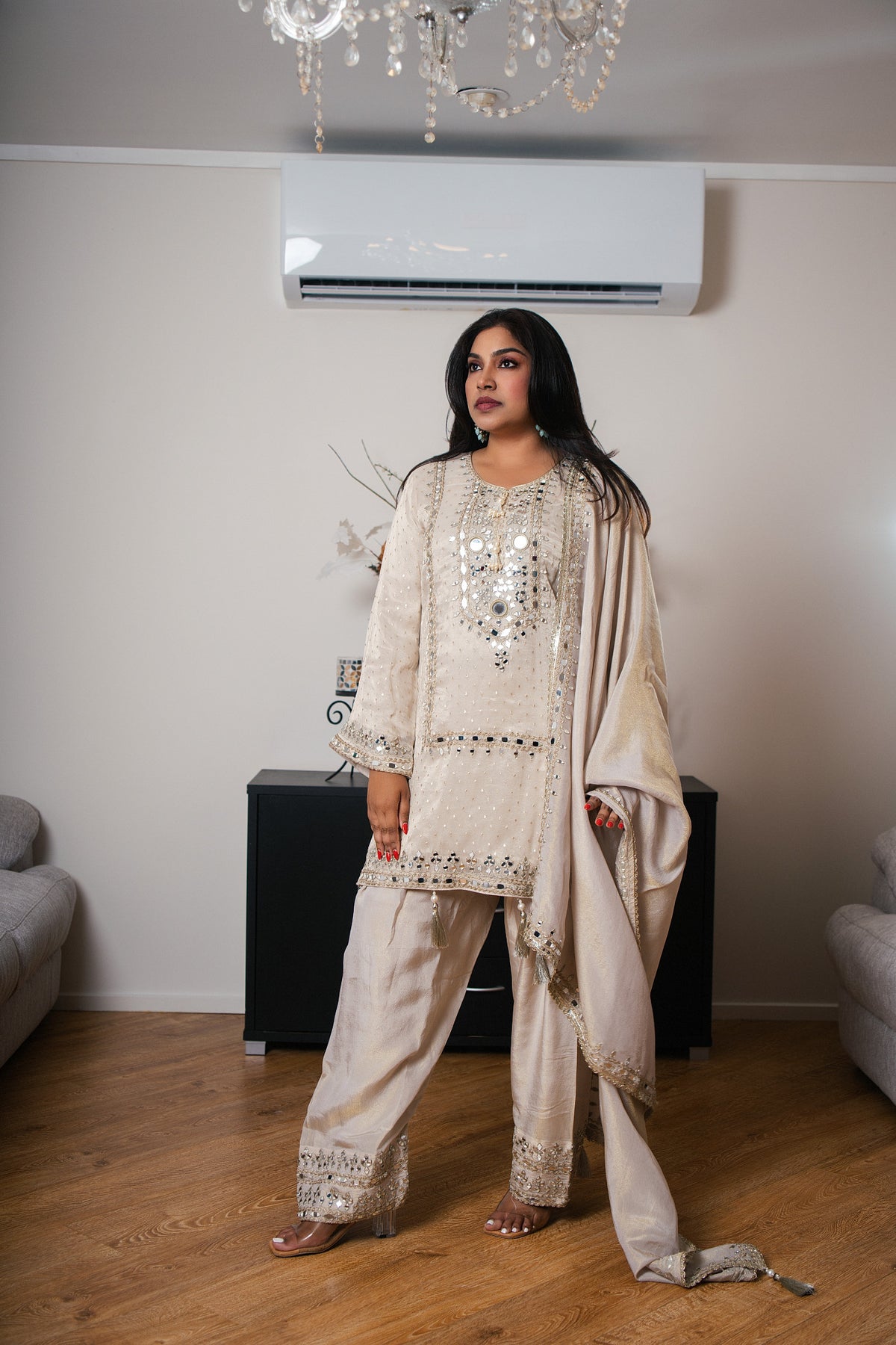Banarasi Crepe Suit with Furshi Salwar & Mirror Work