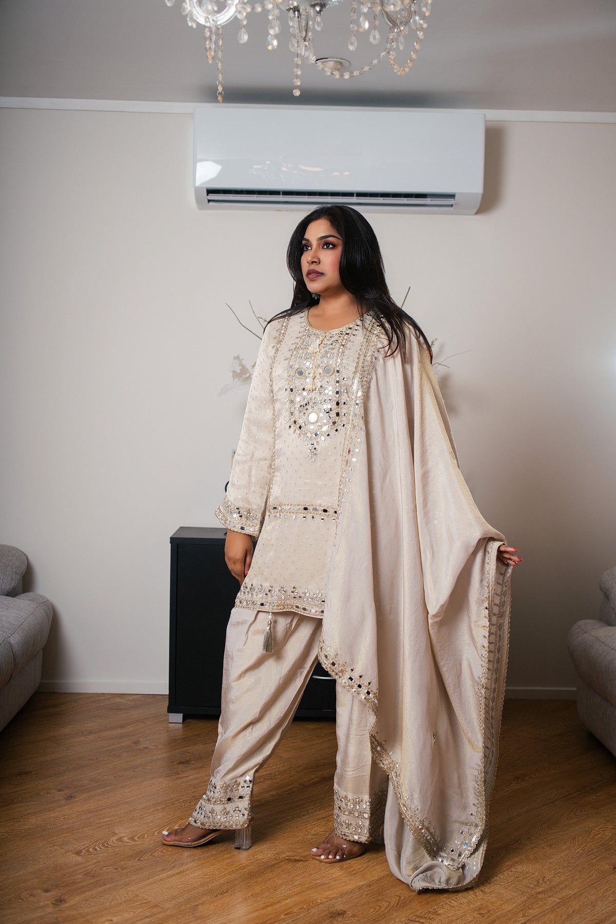 Tissue Organza A-line Suit with Kashmiri Dori Work