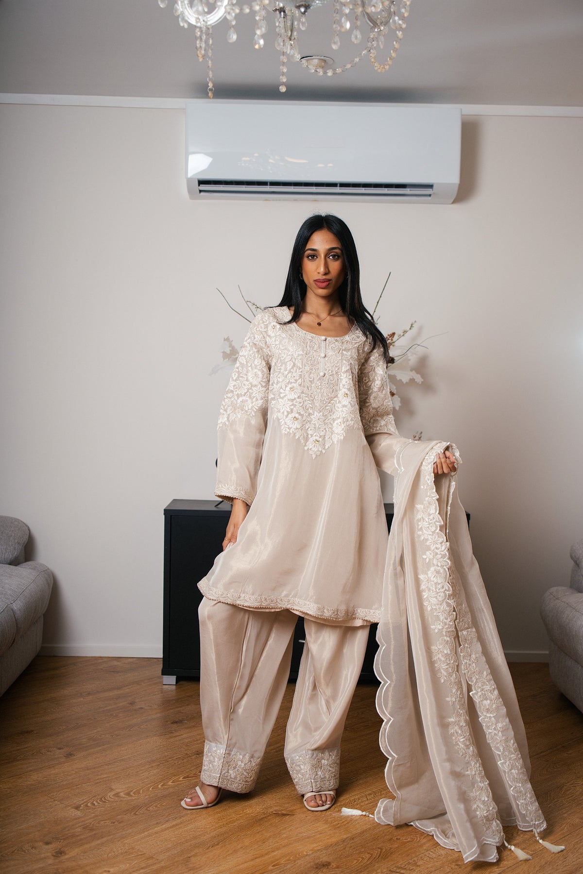 Tissue Organza A-line Suit with Kashmiri Dori Work