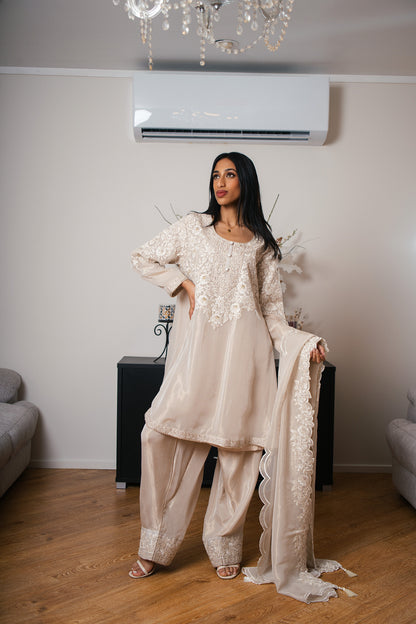 Tissue Organza A-line Suit with Kashmiri Dori Work