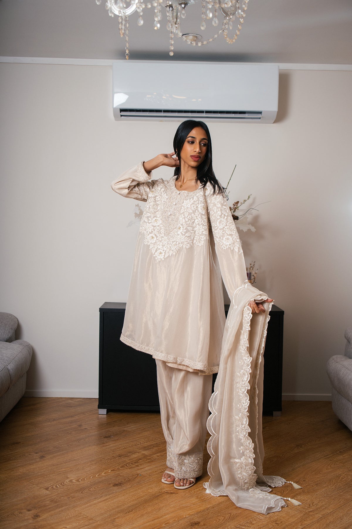 Tissue Organza A-line Suit with Kashmiri Dori Work
